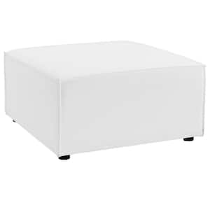 Saybrook Upholstered Aluminum Outdoor Ottoman with White Cushions