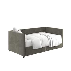 Mya Upholstered Gray Velvet Twin Size Daybed with Storage