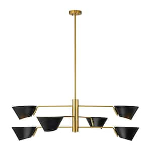 Ally 6-Light Black with Gold Mid Century Linear Sputnik Tiered Chandelier with Black Cone Shades