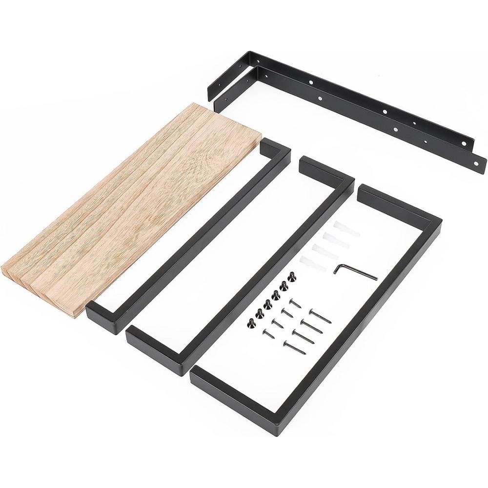 Matte Black Wall Mounted 3-Tier Towel Rack with Wood Shelf