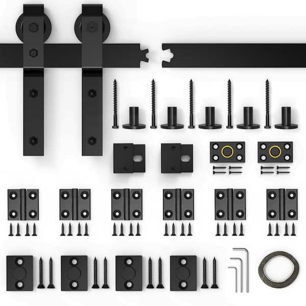 WINSOON 4 ft./48 in. Frosted Black Bi-Folding Sliding Barn Door Hardware Track Kit for 4-Doors