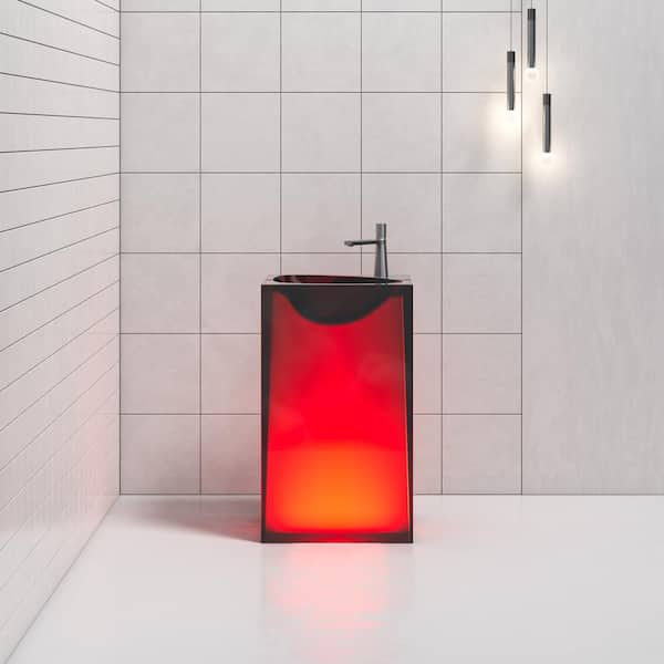 Vanity Art 20 in. L x 18 in. W x 33.5 in. H Stone Resin Transparent Freestanding Pedestal Sink Basin without Faucet Hole in Red