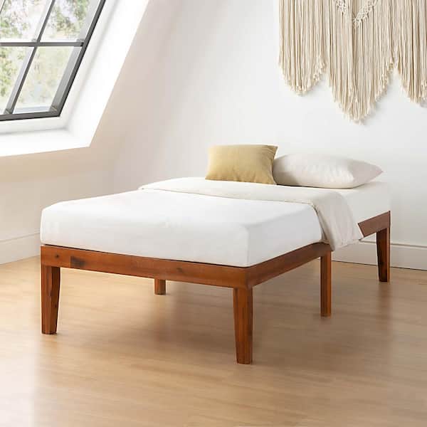 best price mattress Naturalista Classic Brown Cherry Solid Wood Frame Twin Platform Bed with Wooden Slats