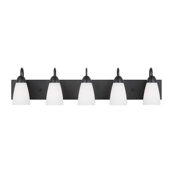 Generation Lighting Seville 38.875 in. 5-Light Midnight Black Bathroom Vanity Light with Etched White Glass Shades