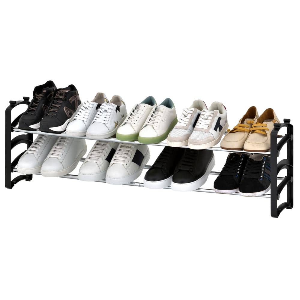 Black and Silver 4-Tier Expandable Stackable Shoe Rack