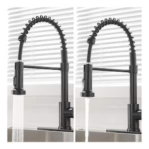 High-Arc Single-Handle Pull-Down Sprayer Kitchen Faucet with Deckplate Spiral Pull Out Sprayer Faucet in Matte Black