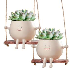 2 Pieces Swinging Face Plant Pots, Succulent Cactus Flower Head Resin Planters Pots for Home Garden