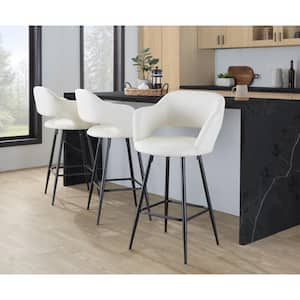 Margarite 25.25 in. Cream Faux Leather and Black Metal Fixed-Height Counter Stool (Set of 2)