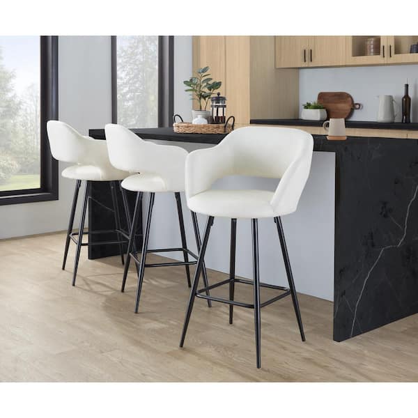 Lumisource Margarite 25.25 in. Cream Faux Leather and Black Metal Fixed-Height Counter Stool (Set of 2)