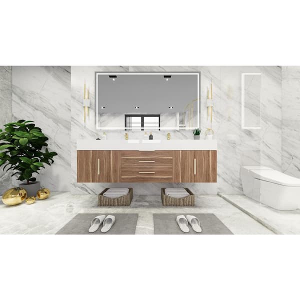 BV Better Vanity Bethany 71 in. W. x 20 in. D x 22 in. H Double Sink Floating Bath Vanity in White Oak with White Acrylic Top