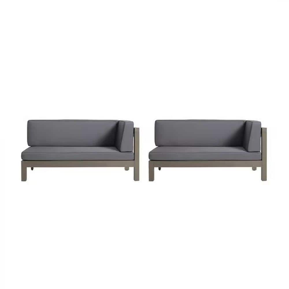 Acacia Wood Outdoor Sectional Set, Left Corner Bench Set, Gray Frame and wi
