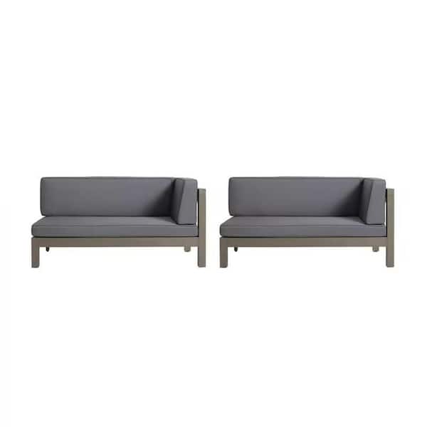 Unbranded Acacia Wood Outdoor Sectional Set, Left Corner Bench Set, Gray Frame and with Gray Cushions