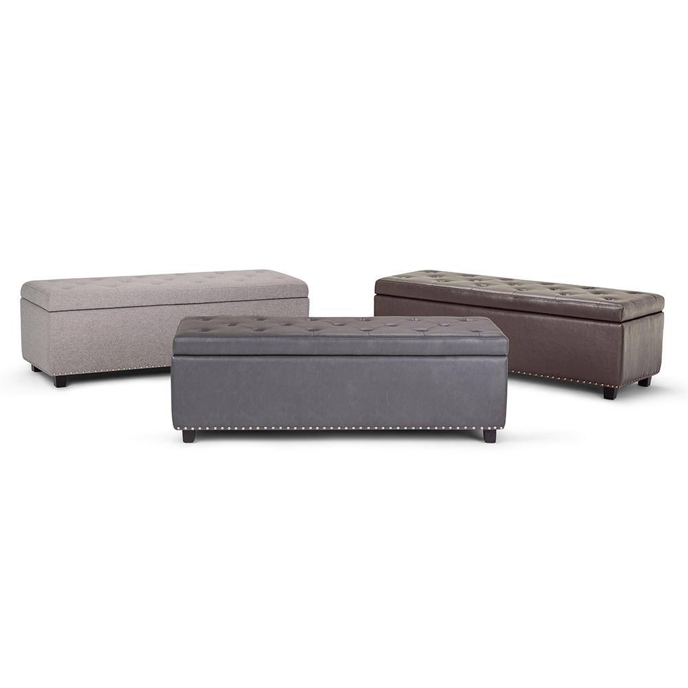 Cloud Gray Tufted Wood Footstool with Nail Trim - Traditional Style