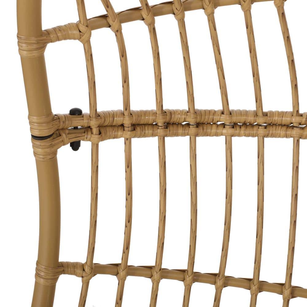 Light Brown and Beige Faux Rattan Hanging Chair with Cushions