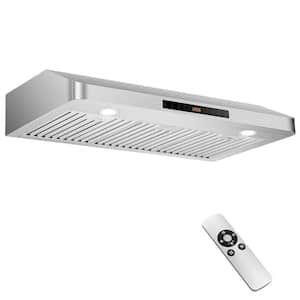 36 in. Top/Rear Under Cabinet Range Hood in Silver with 4 Fan Speed Adjustable LED Lights Time Setting