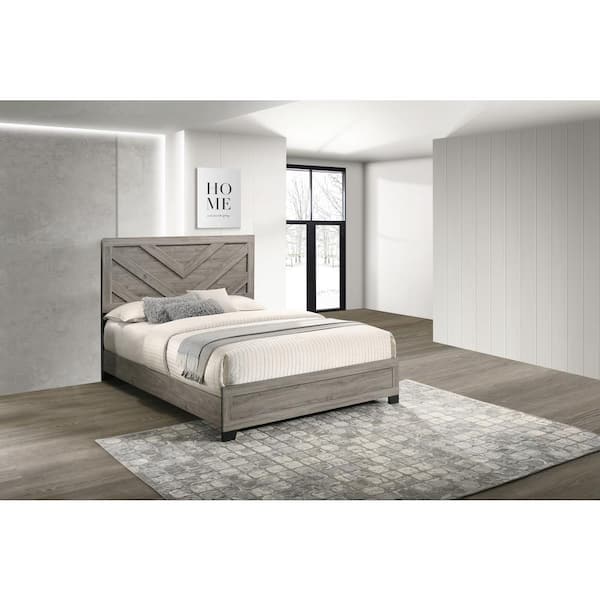 Ararat Light Gray Color Wood Frame Queen Panel Bed