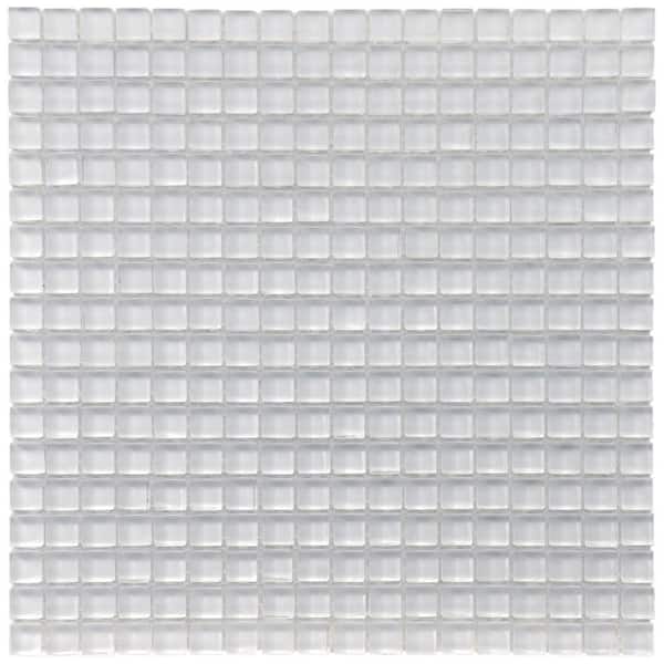 Merola Tile Tessera Mini Ice White 11-3/4 in. x 11-3/4 in. x 8 mm Glass Mosaic Tile