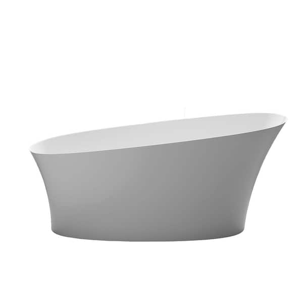 67 in. x 29.5 in. Single Slipper Freestanding Solid Surface Soaking Bathtub in Matte White with Center Drain