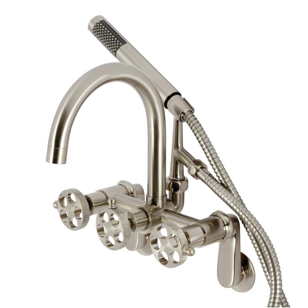 Kingston Brass b 3Handle WallMount Clawfoot Tub Faucet with Hand Shower in Brushed Nickel