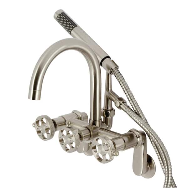 Kingston Brass Webb 3-Handle Wall-Mount Clawfoot Tub Faucet with Hand Shower in Brushed Nickel