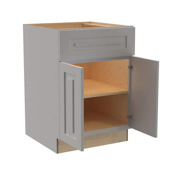 Home Decorators Collection Grayson 27 in. W x 24 in. D x 34.5 in. H Assembled Plywood Base Kitchen Cabinet in Pearl Gray with Soft Close