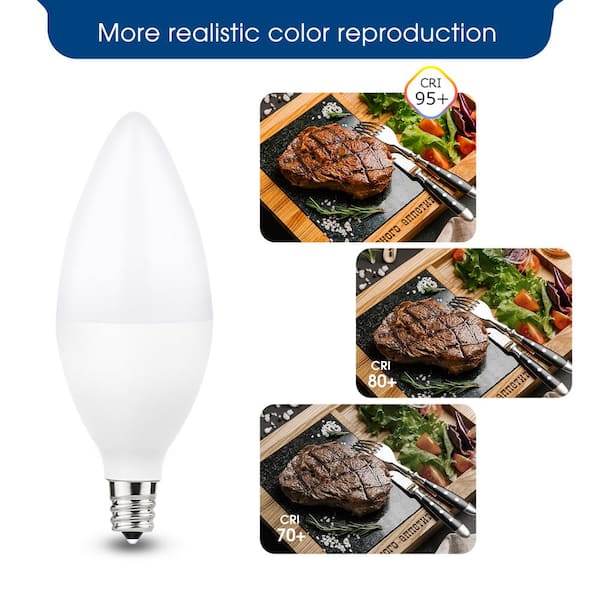 YANSUN 40-Watt Equivalent 5W C37 Non-Dimmable LED Candle Light Bulb E12 Base in Warm White 3000K (6-Pack)