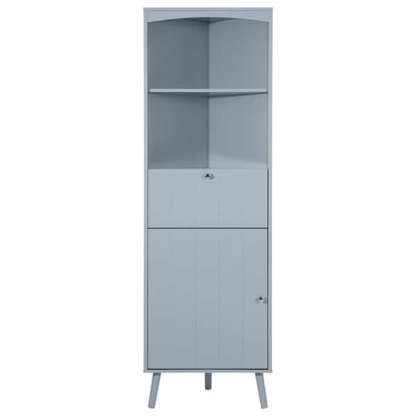 Unbranded 20.10 in. W x 14.20 in. D x 63 in. H Gray Linen Cabinet with Open Shelves for Bathroom