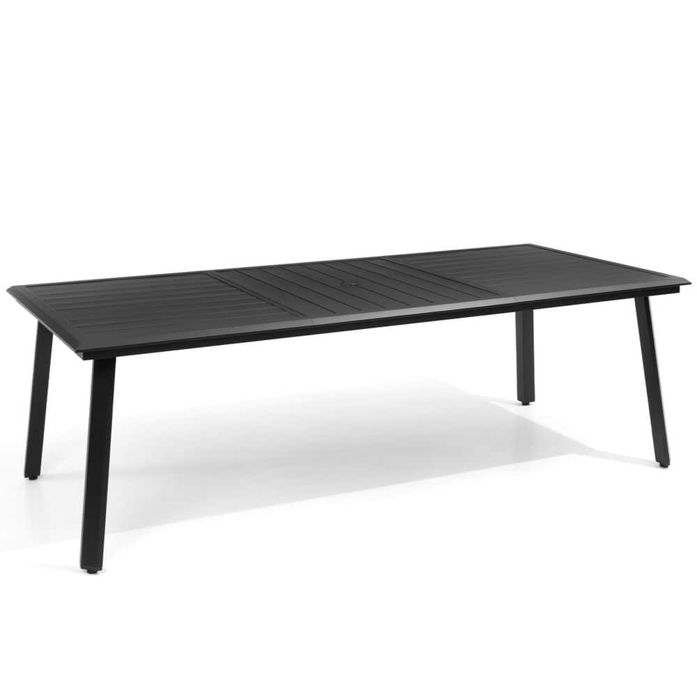 Black Outdoor Dining Table for 93.9 x 41.7 Inch Rectangular Aluminum Patio Table with 1.7 Inch Umbrella Hole