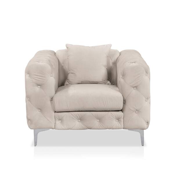 Furniture of America Darimore Beige Flannelette Tufted Arm Chair