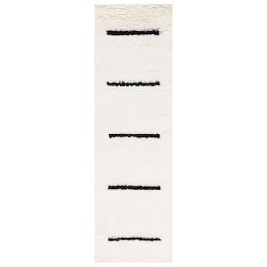 Kenya Ivory/Black 2 ft. x 8 ft. Striped Solid Color Runner Rug