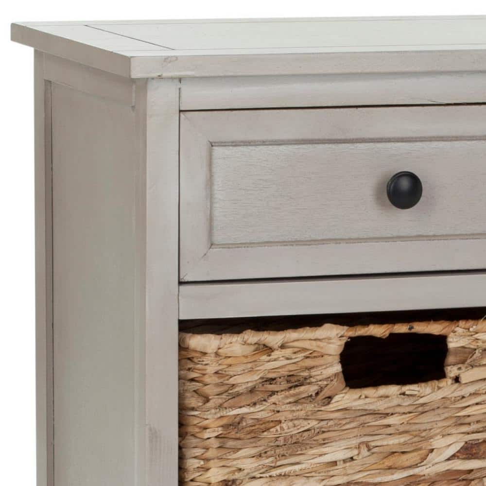 Transitional Vintage Grey Storage Unit with 6 Wicker Baskets