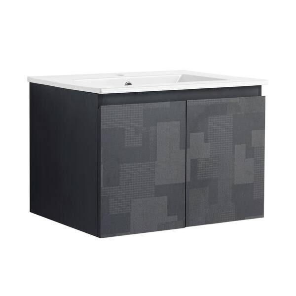 Modland Yunus 24 in. W Single Sink Floating Bath Vanity in Black with White Ceramic Top