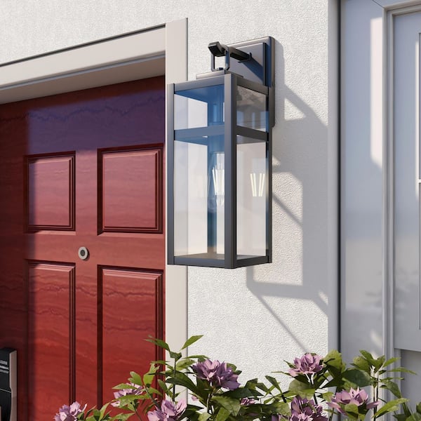 17.99 in. Matte Black Outdoor Hardwired Wall Lantern Sconce with No Bulbs Included for entryway, doorway