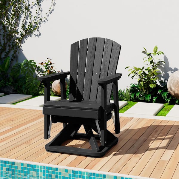 Plastic HDPE Resin Rocking Glider Chair Adirondack Swivel Outdoor Rocking Chair in Black