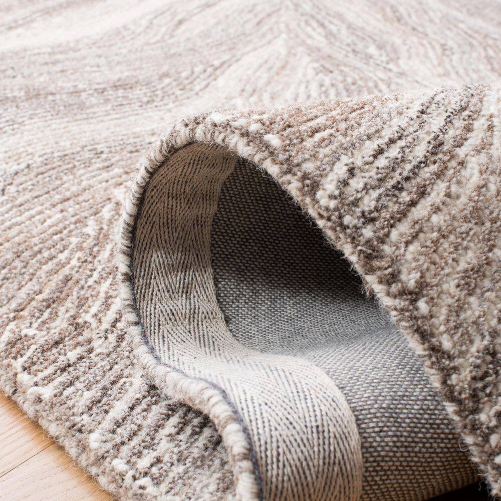 Ivory and Brown Hand-Tufted Wool 8' x 10' Rug