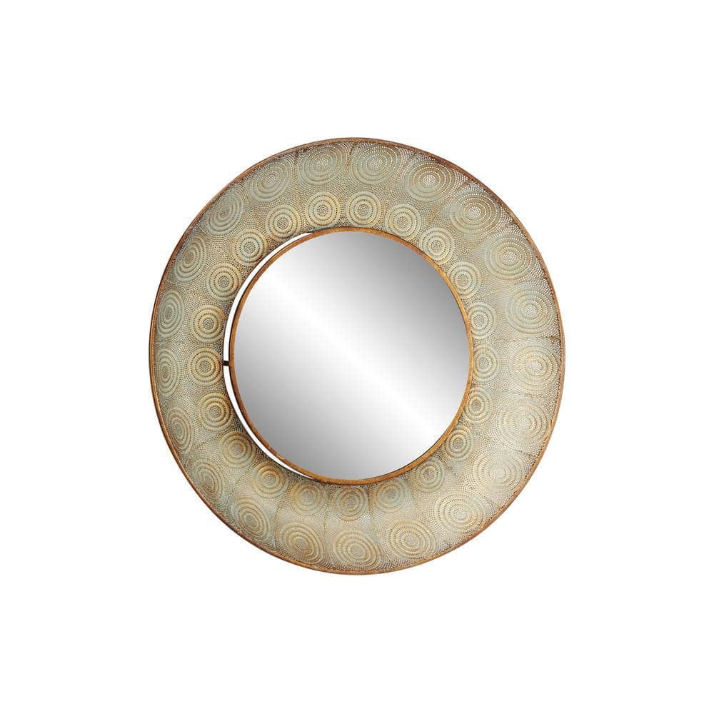 36" Round Gold Metal Wall Mirror with Eclectic Circle Designs