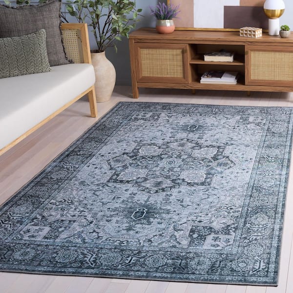 Tucson 4 ft. x 6 ft. Gray Border Medallion Washable Area Rug