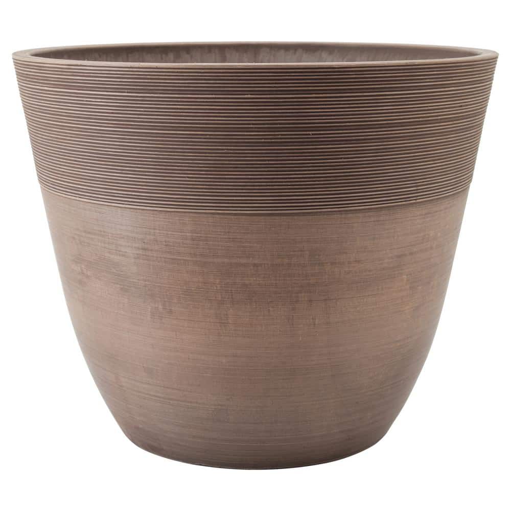Taupe 14"x11" Recycled Plastic Stone Wood Indoor/Outdoor Planter