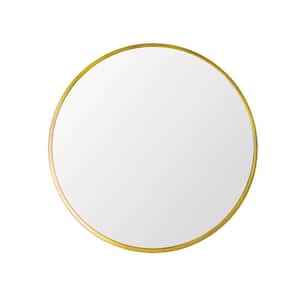 27.5 in. W x 27.5 in. H Round Alloy Metal Sleek Framed Wall Decor Bathroom Vanity Mirror in Gold
