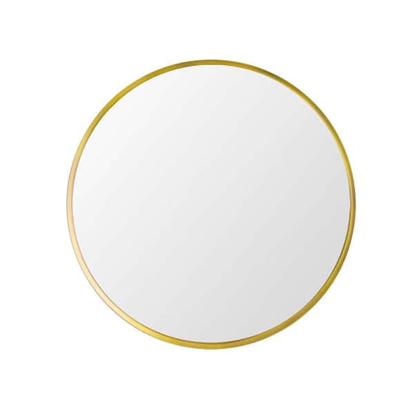 Unbranded 31.5 in. W x 31.5 in. H Round Alloy Metal Sleek Framed Wall Decor Bathroom Vanity Mirror in Gold