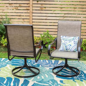 Black Swivel Textile Metal Patio Outdoor Dining Chair (2-Pack)