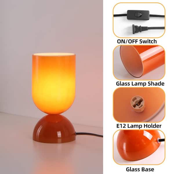 Keazile 9 in. Modern Orange Glass Small Table Lamp with E12 Base