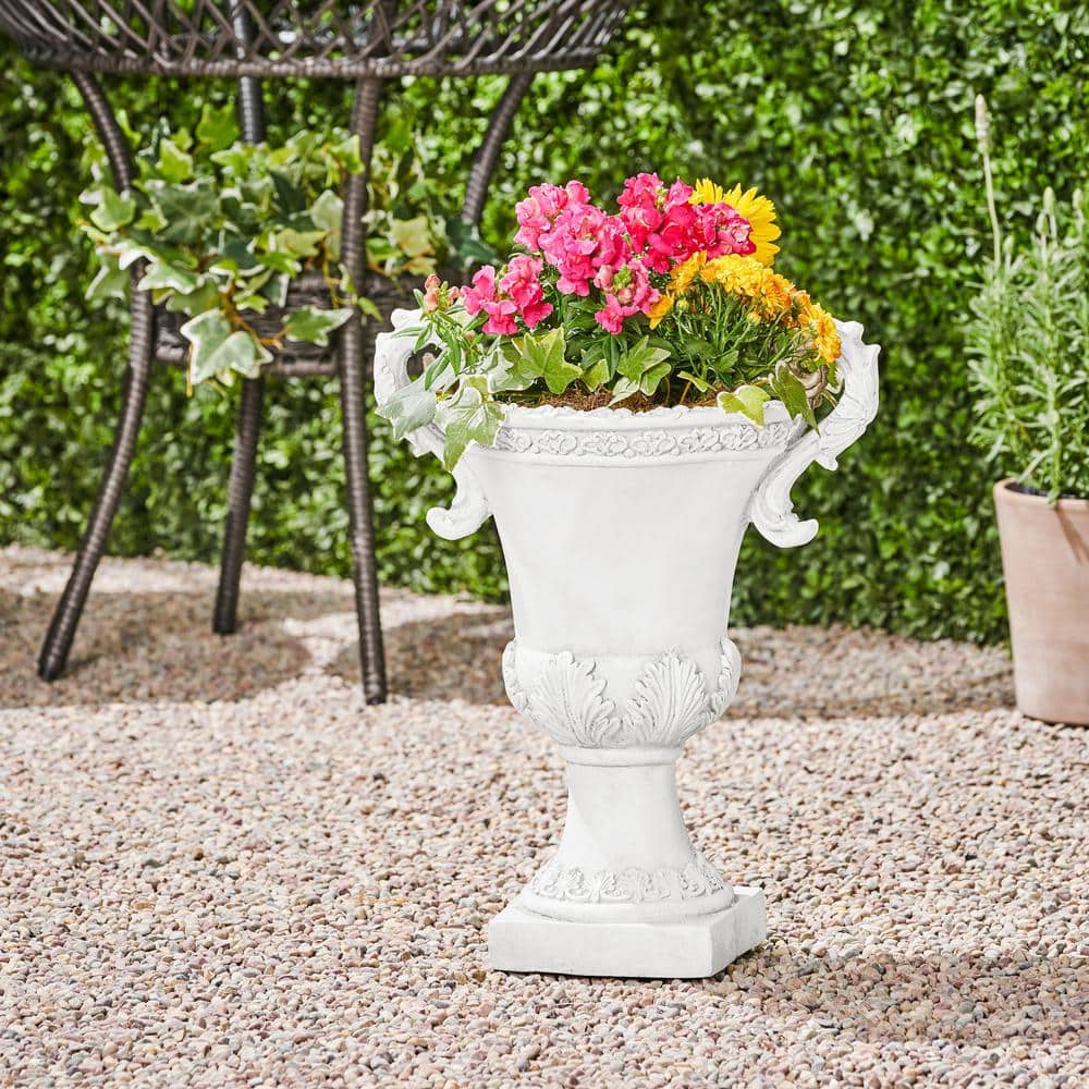 Antique White Lightweight Concrete Garden Urn Planter