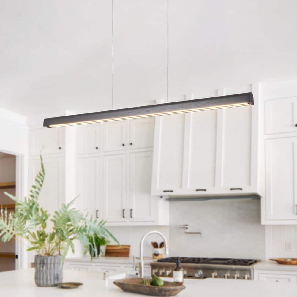 47.24 in. Black Color Farmhouse Ash Wood LED Hanging Kitchen Island Pendant