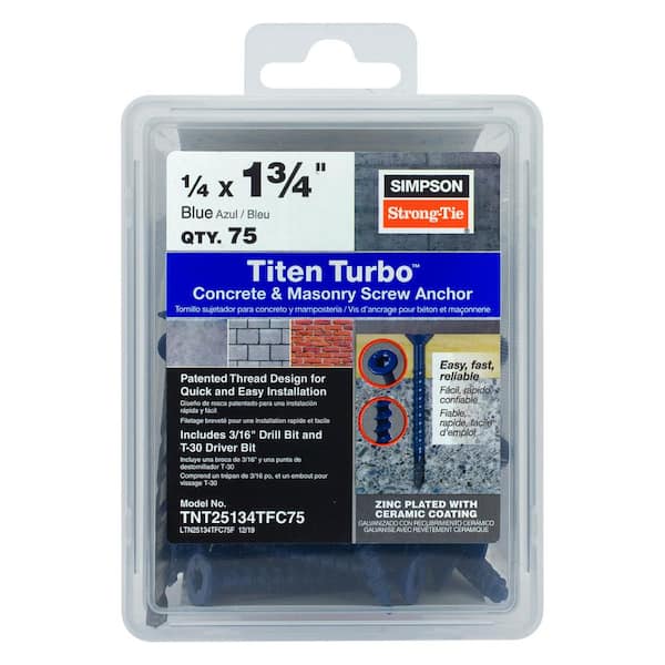 Simpson Strong-Tie Titen Turbo 1/4 in. x 1-3/4 in. 6-Lobe Flat-Head Concrete and Masonry Screw, Blue (75-Piece)