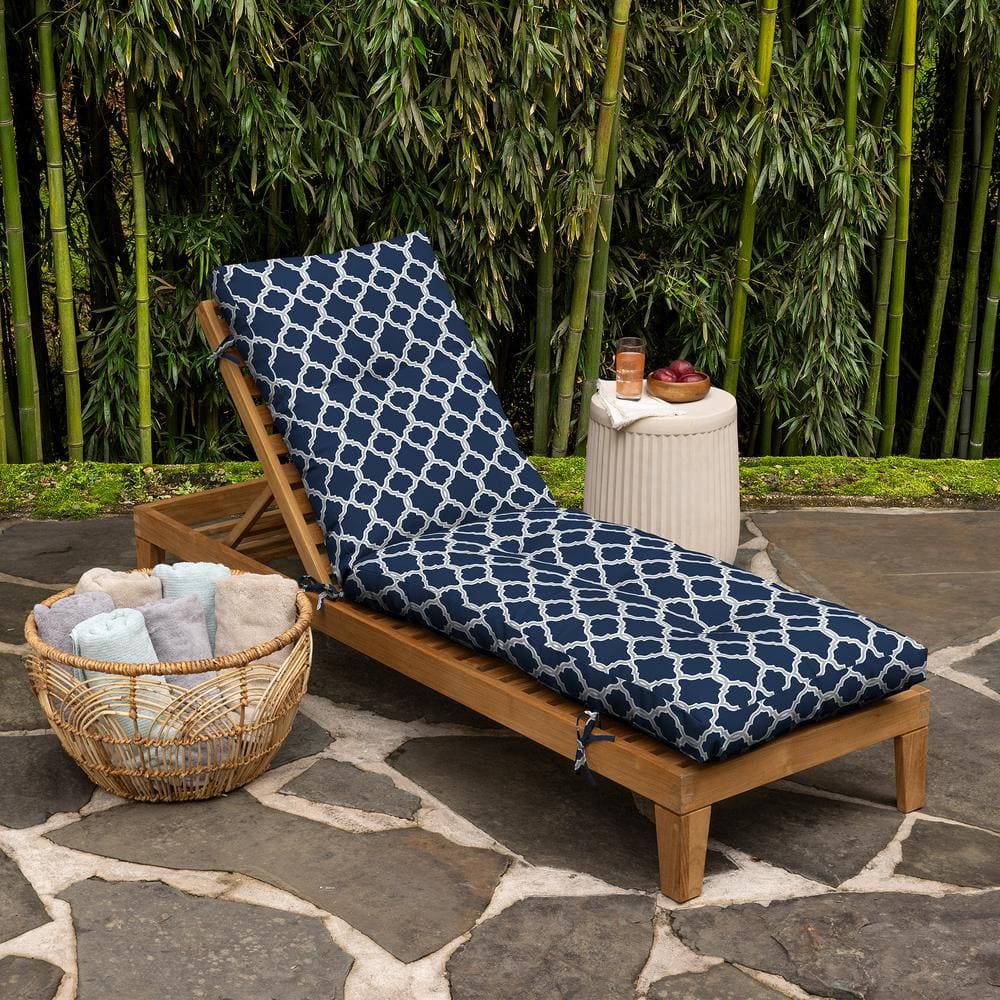 Sapphire Blue and White Bamboo Polyester Outdoor Chaise Cushion