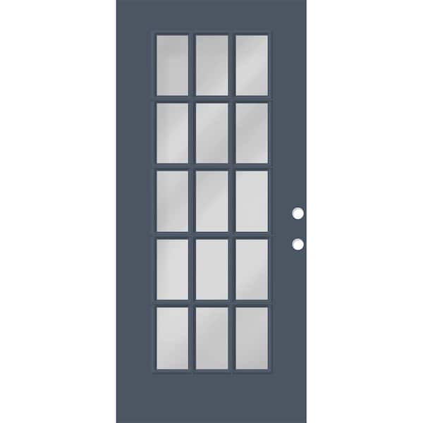 Reliant 32 in. x 80 in. Left-Handed Full Lite 15L SDL Clear Glass Dark Denim Finish Fiberglass Front Door Slab