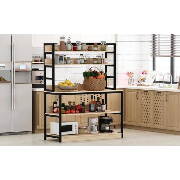 Fufu Gaga Beige Wood 5 Tier Standing Baker S Racks Storage Shelf Shelving Unit Organizer Rack With Metal Leg Kitchen Garage Home Tcht Lwjhj0053 03 The Home Depot