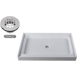 48 in. x 36 in. Single Threshold Alcove Shower Pan Base with Center Brass Drain in Polished Chrome