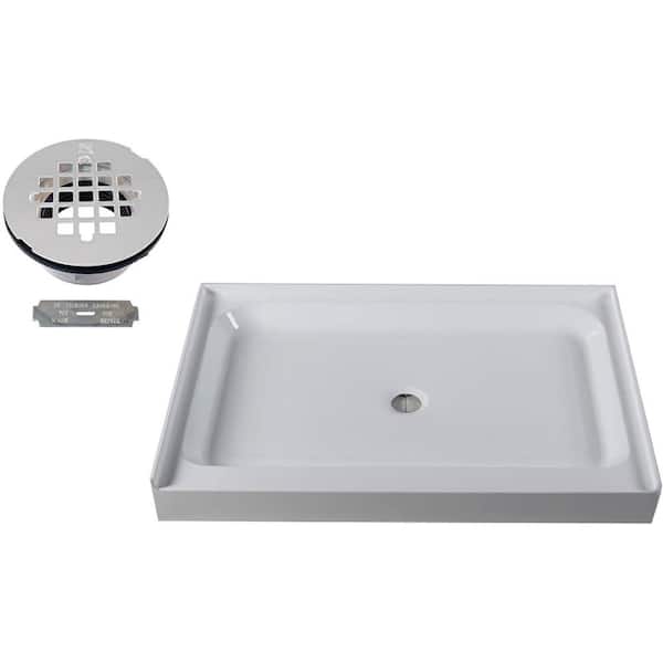 Westbrass 48 in. x 36 in. Single Threshold Alcove Shower Pan Base with Center Brass Drain in Polished Chrome
